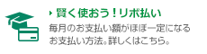 賢く使おう！リボ払い 毎月のお支払い額がほぼ一定になるお支払い方法。詳しくはこちら。