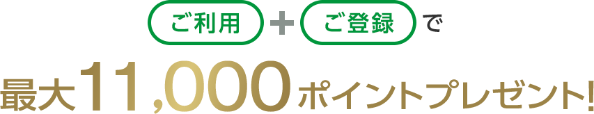 ご利用+ご登録で最大11,000ポイントプレゼント!